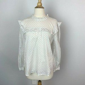 Madewell $75 Mockneck Ruffle top in Flocked Dot